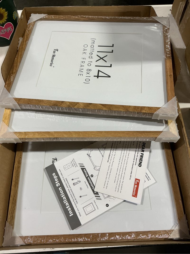 Condition photo showing New/Like New for 11x14 Picture Frames Set of 3, Light Wood 11 x 14 Frame for Wall, High-End Wood Oak Frame 11 by 14 with Tempered Glass, 11x14 Picture Frame Matted to 8x10, Rustic Frames 11x14 Inch, Oak Color Oak 11x14 - 3P