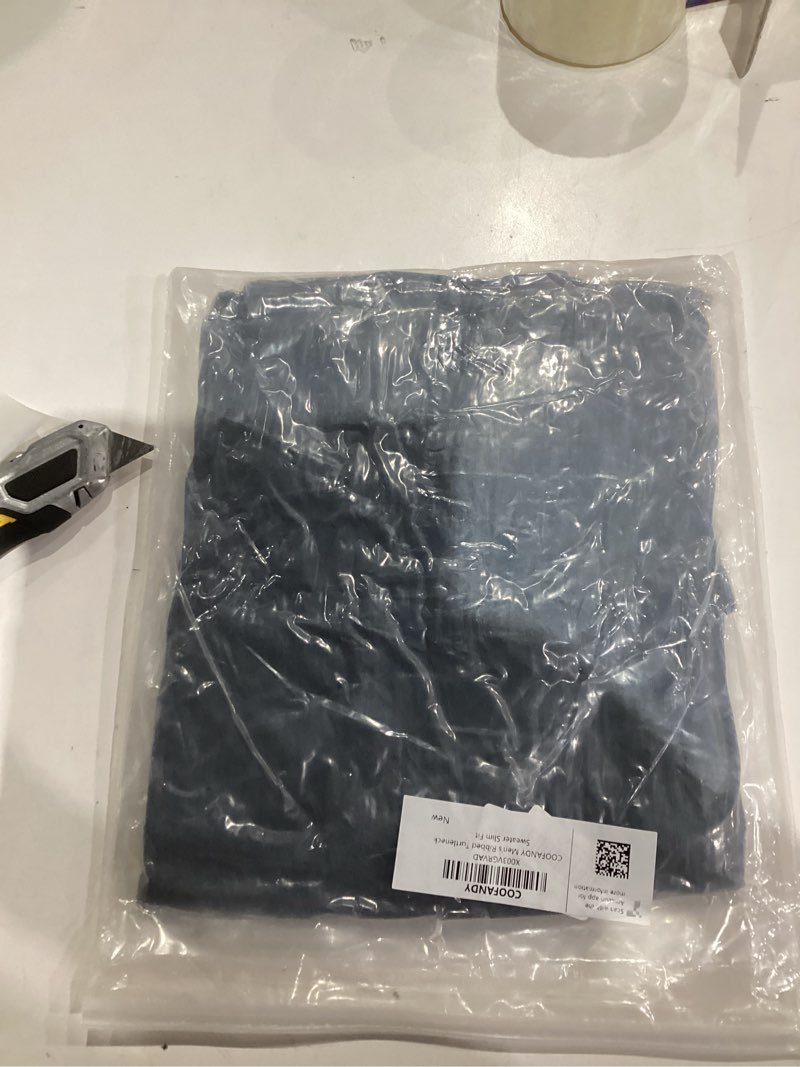 Condition photo showing New/Like New for COOFANDY Men's Turtleneck Sweater Slim Fit Lightweight Basic Ribbed Sweaters Dark Grey X-Large