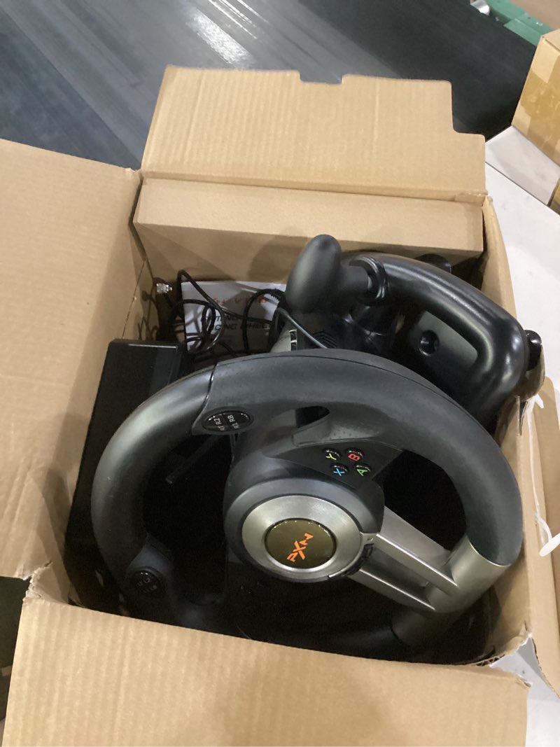 Condition photo showing Good Condition for not tested**** pxn steering wheel v3pro 180° pc gaming racing wheel driving wheel, with linear pedals and racing paddles for pc, ps4, xbox one, xbox series x|s, and switch - black black racing wheel