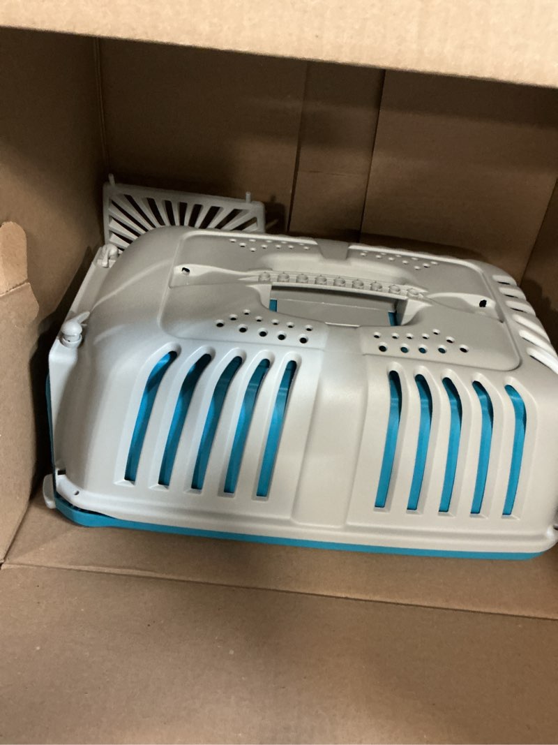 Condition photo showing Good Condition for MidWest Homes for Pets Spree Travel Carrier – Hard-Sided Dog & Cat Carrier, Small Pet Travel Crate with Handle, Ventilated Design, Durable Plastic Door, Easy Assembly, 19-Inch, Blue