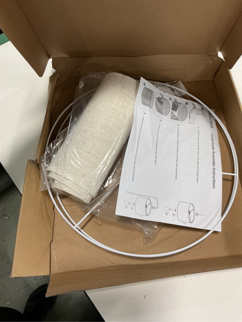 Condition photo showing Good Condition for Large Drum Lamp Shades 16" Top X 16" Bottom X 10" High, Seaside village Medium Lampshades Beige Lampshades Natural Linen Hand Crafted- Assembly is Required, Lnclude E26-E14-11mm- Assembly is Required 16 Inch Beige 1 Pack