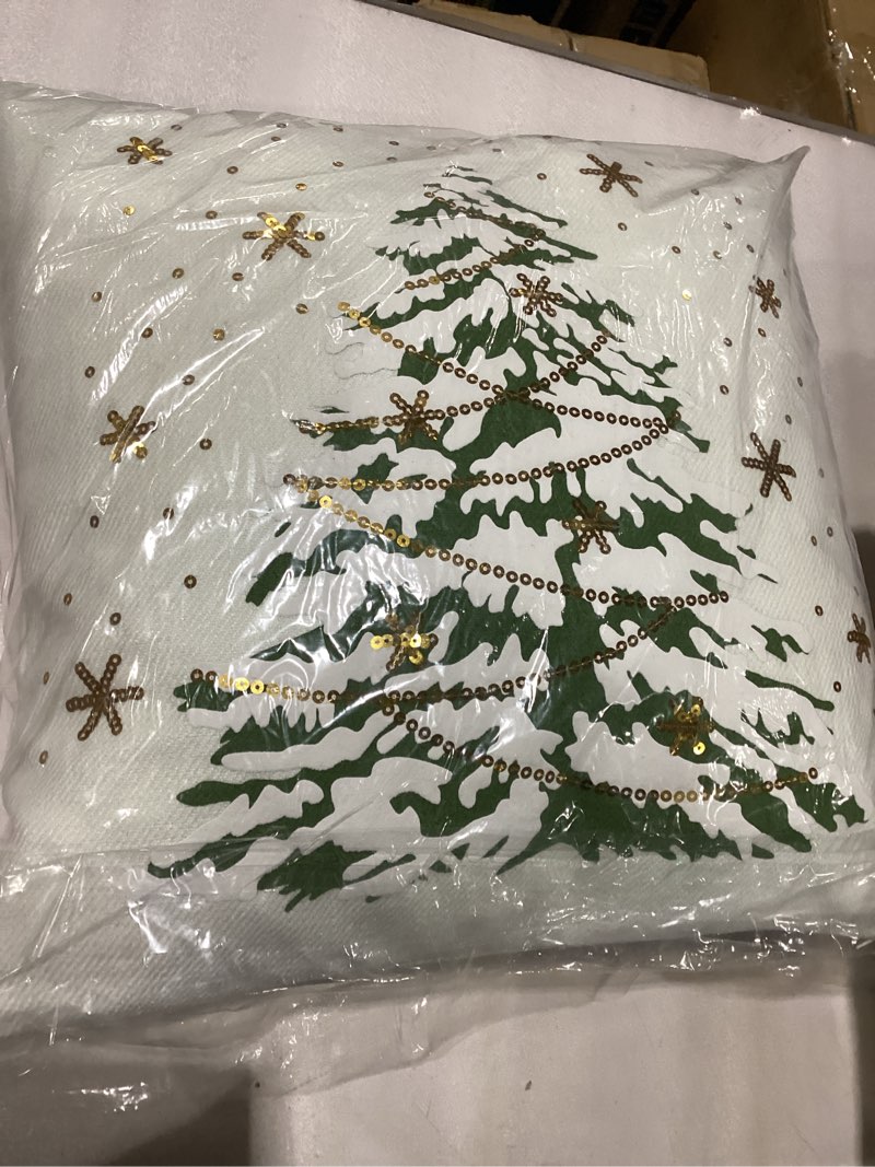 SARO LIFESTYLE O Tannenbaum Collection LED Lights Christmas Tree Down Filled Pillow, 18"x18", White