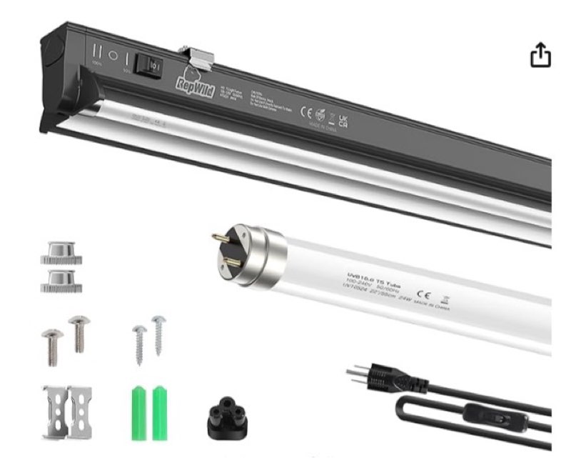 REPWILD T5 HO 10.0 UVB Light for Reptiles, 24W Light Fixture Combo Kit with Switchable 5.0 & 10.0 UV