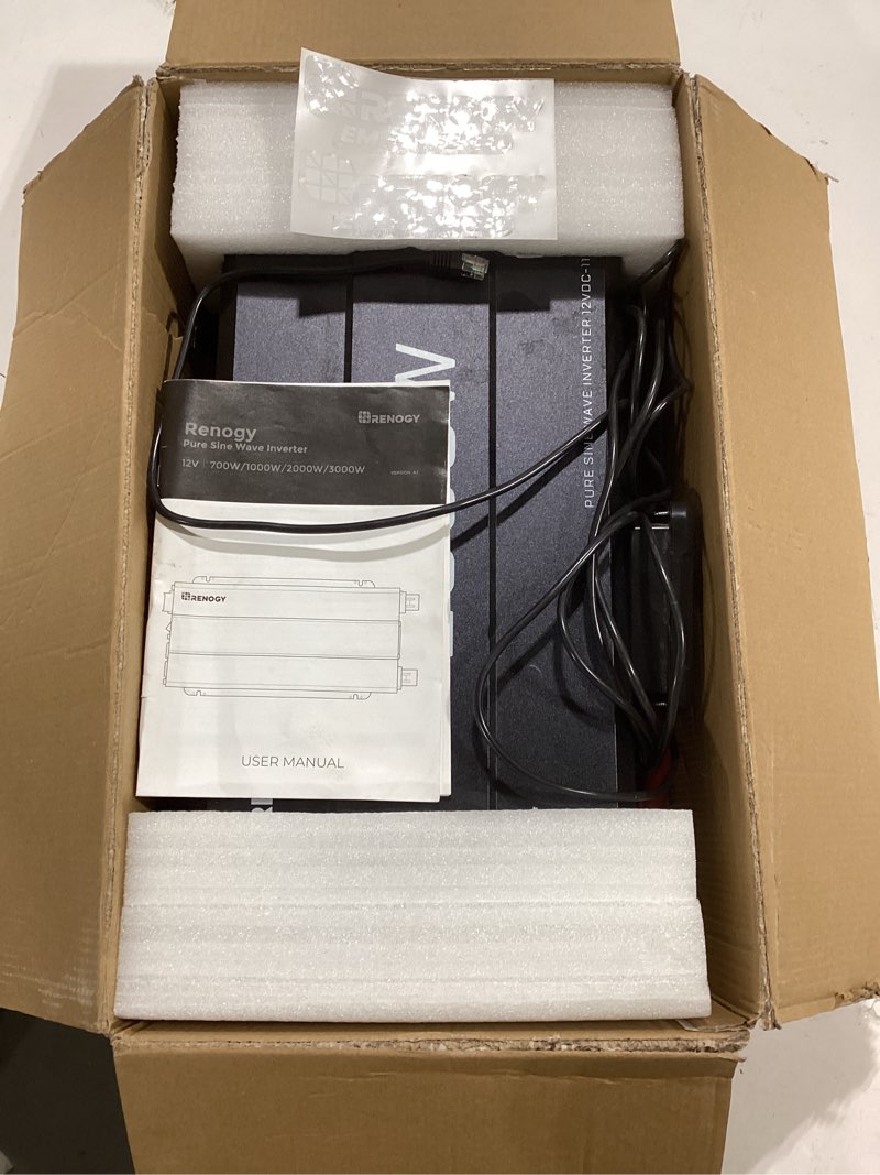 Condition photo showing As Is for Renogy Inverter P2 2000W Pure Sine Wave Inverter 12V DC to 110V AC Converter, Off-Grid Solar Power Inverters for Vehicles, Truck, RV, Home, with Built-in 5V/2.1A USB / Hardwire Port, Remote Controller 2000W(No BT & ATS)