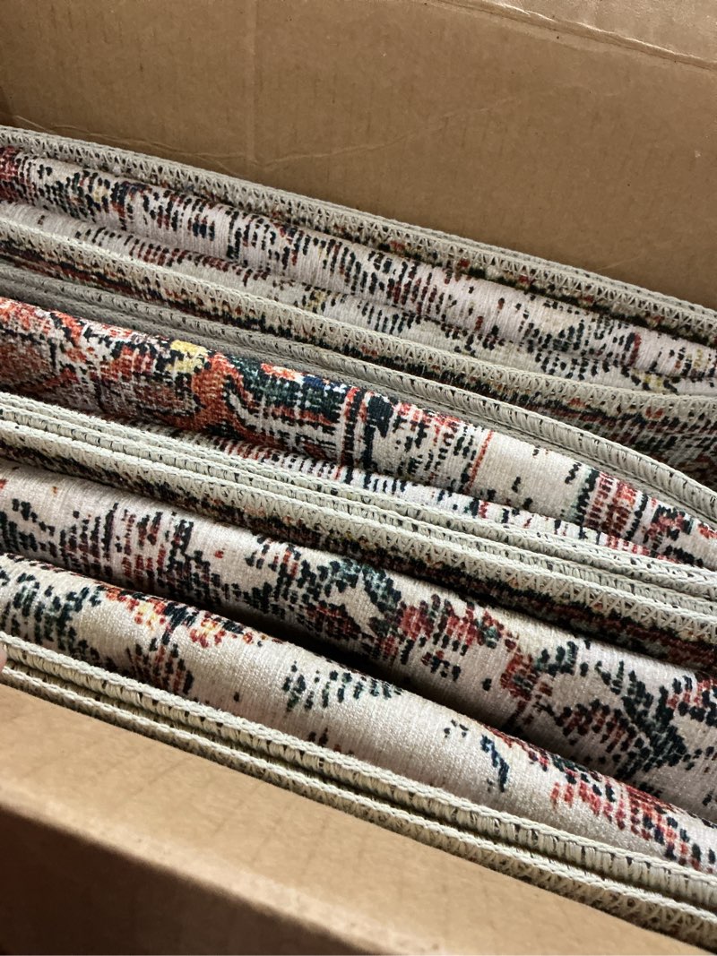 Condition photo showing Good Condition for loloi layla collection lay-12 ivory/brick 9'-0" x 12'-0" .13" thick area rug, soft, durable, vintage inspired, distressed, low pile, non-shedding, easy clean, printed, living room rug 9' x 12' (rectangular) ivory / brick