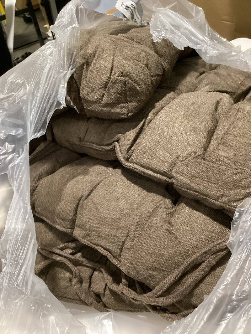 Condition photo showing As Is for square moon pillow, 4 pack chair cushion with high resilience polyester filling, fade-resistant, outdoor indoor, dining, 16x16 inches, chocolate 16 inch × 16 inch × 4 pack chocolate