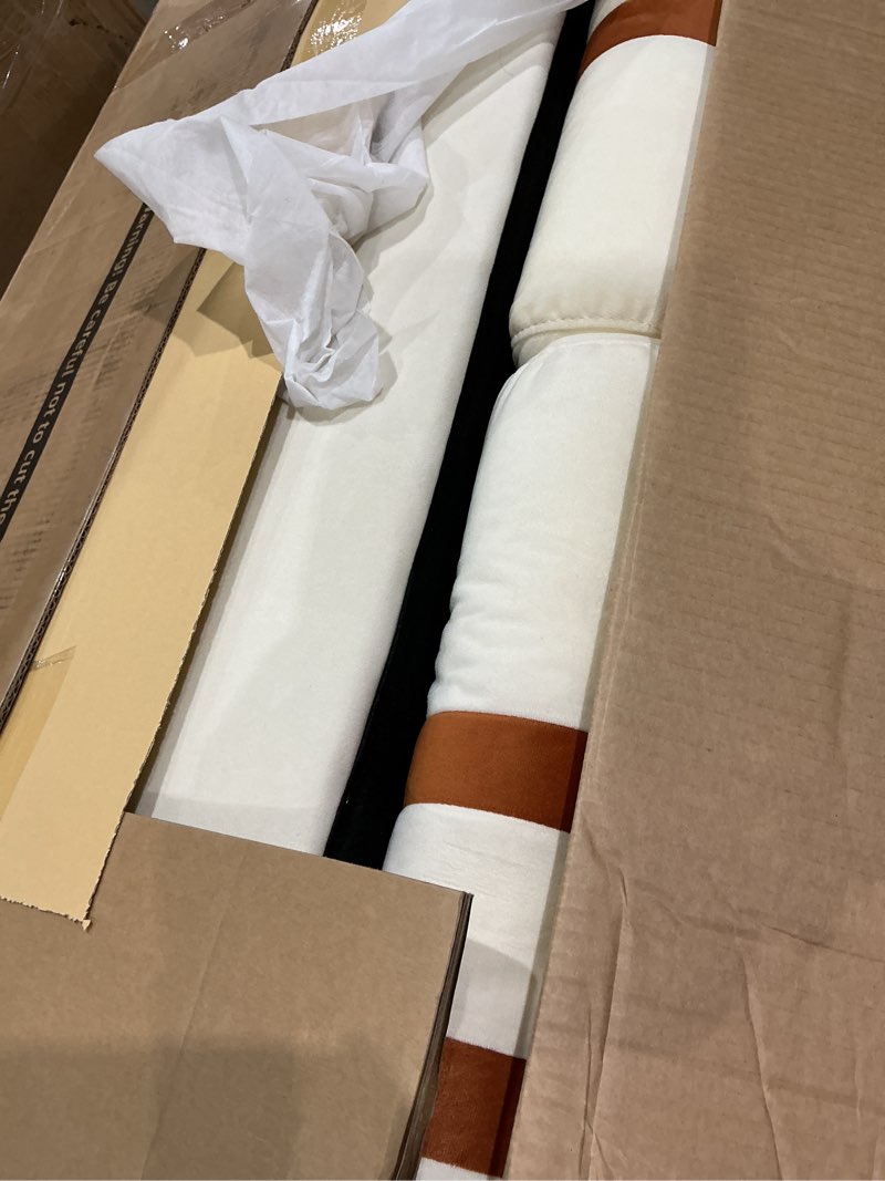 Condition photo showing Good Condition for marsail 3-in-1 convertible futon sleeper sofa bed, pull out couch with adjustable backrest, usb charging & side pockets, velvet fabric sofa loveseat for living room, apartment, ivory white ivory white 52 inch without side table