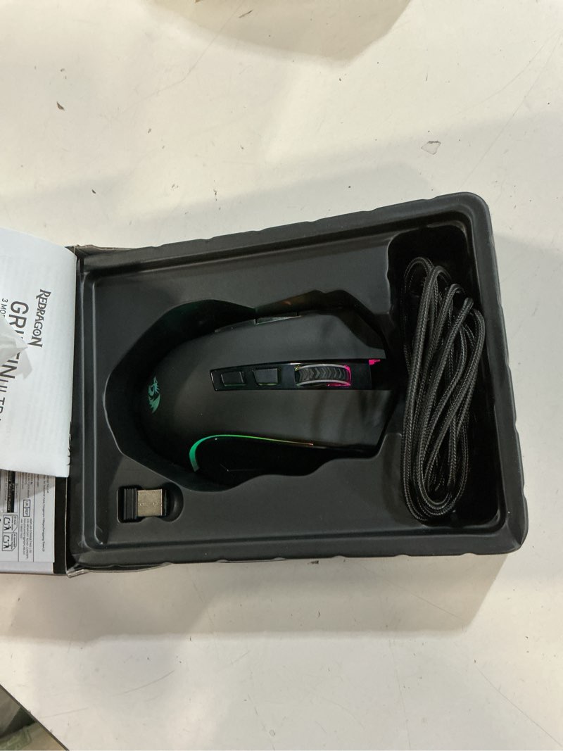 Condition photo showing Good Condition for redragon m602 griffin rgb gaming mouse, rgb spectrum backlit ergonomic mouse with 7 programmable backlight modes up to 8000 dpi for windows pc gamers (black, wireless) m602-ks black