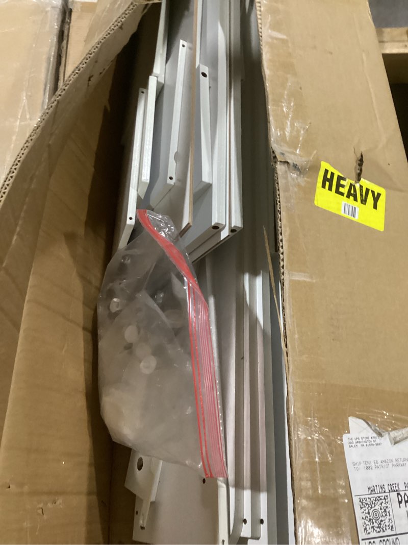 Condition photo showing Good Condition for EasyCom Over The Toilet Storage Cabinet with Metal Frame and 7 Storage Shelves, Bathroom Organizer with Adjustable Shelves and Paper Holder, Farmhouse Storage Cabinet for Bathroom, Laundry, White