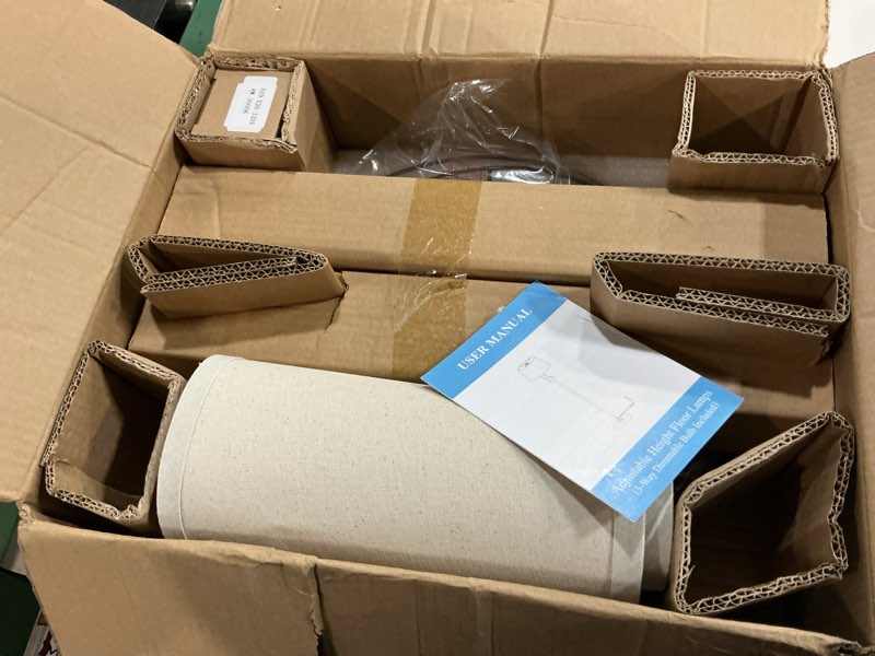 Condition photo showing New/Like New for floor lamps for living room, black floor lamp adjustable height standing lamp, dimmable modern tall floor lamp for bedroom office with beige linen shade, 8w 3000k bulb included black+beige shade