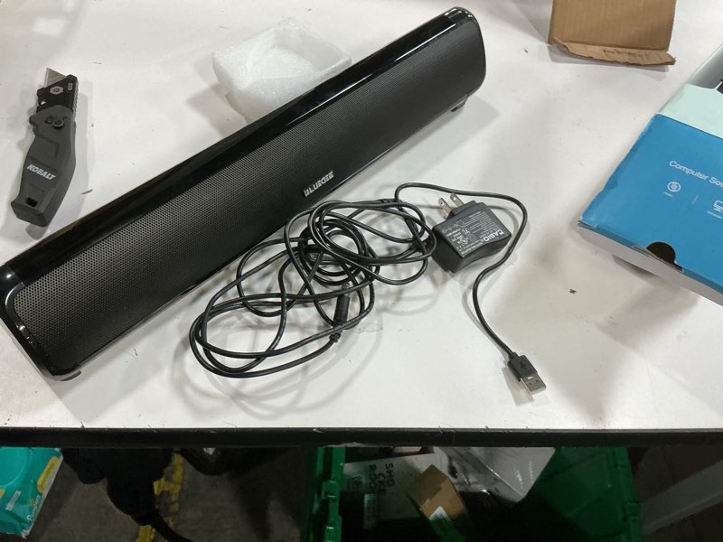 Condition photo showing As Is for computer speakers for desktop pc, 20w hifi stereo pc soundbar with bluetooth 5.3 & 3.5mm aux, slim computer sound bar for pc desktop, laptop & monitor