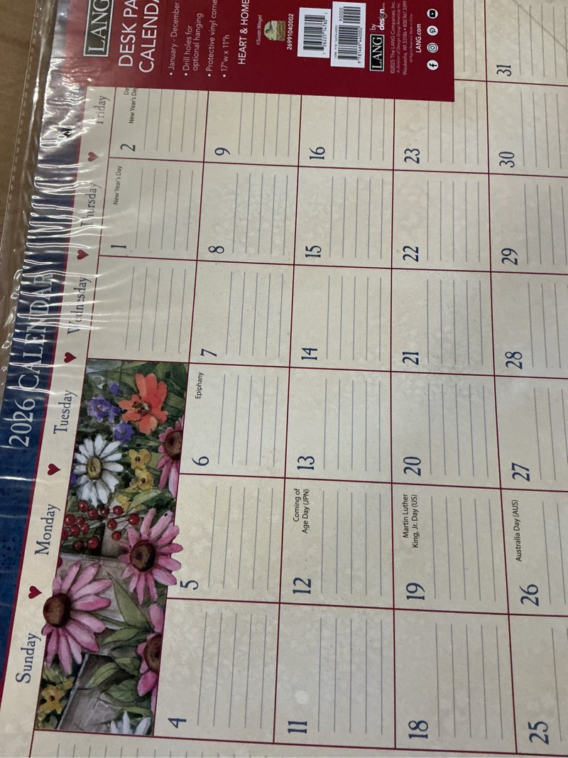 Lang, Heart and Home 2026 Desk Pad, 11'' X 17'', 12-Month Calendar with Stapled Binding
