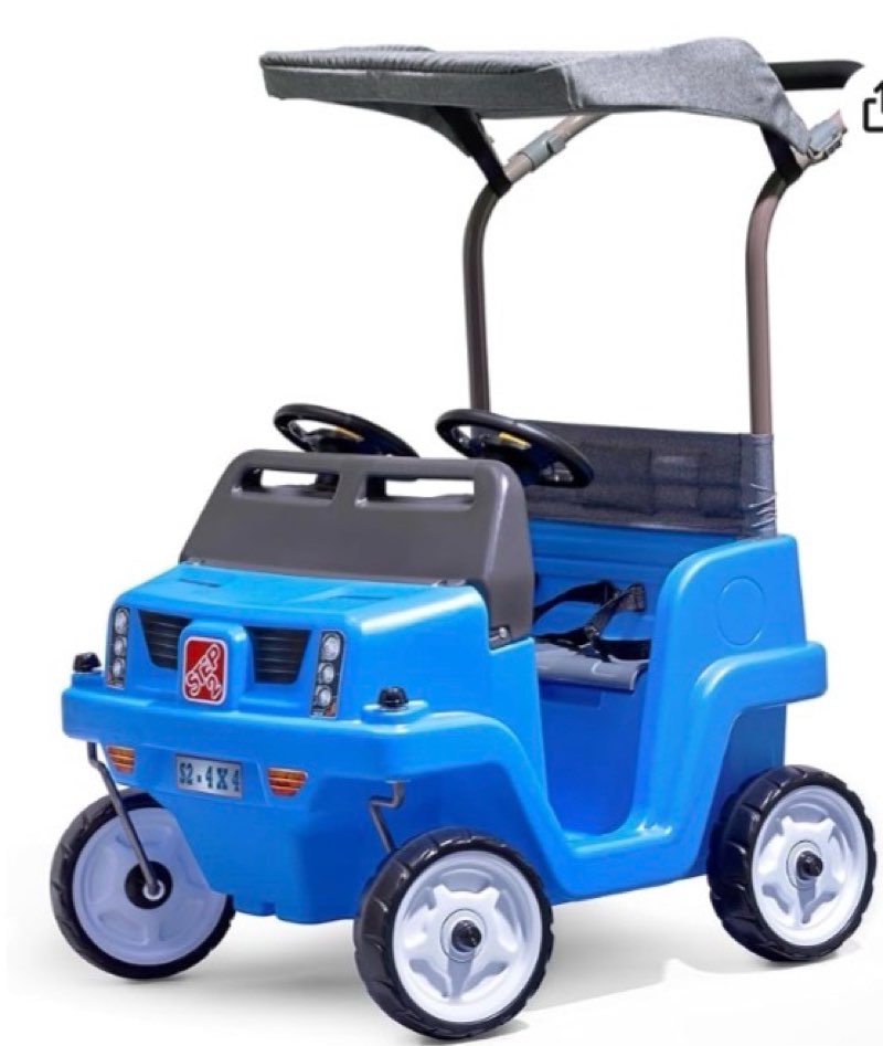 Step2 Side-by-Side Push Around SUV, 2-Seater Kids Push Car with Seat Belts, Dual Steering Wheels & Horns, Adjustable Canopy, Ages 18 months–5 years, Max 100 lbs., Durable Plastic, Blue
