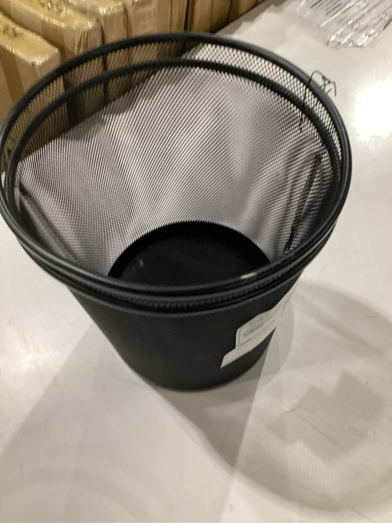 Condition photo showing New/Like New for greenco small trash cans for home or office, 2-pack, 4.5 gallon black mesh round trash cans - desk trash can - lightweight, sturdy for under desk, kitchen, bedroom, den, dorm room, or recycling can