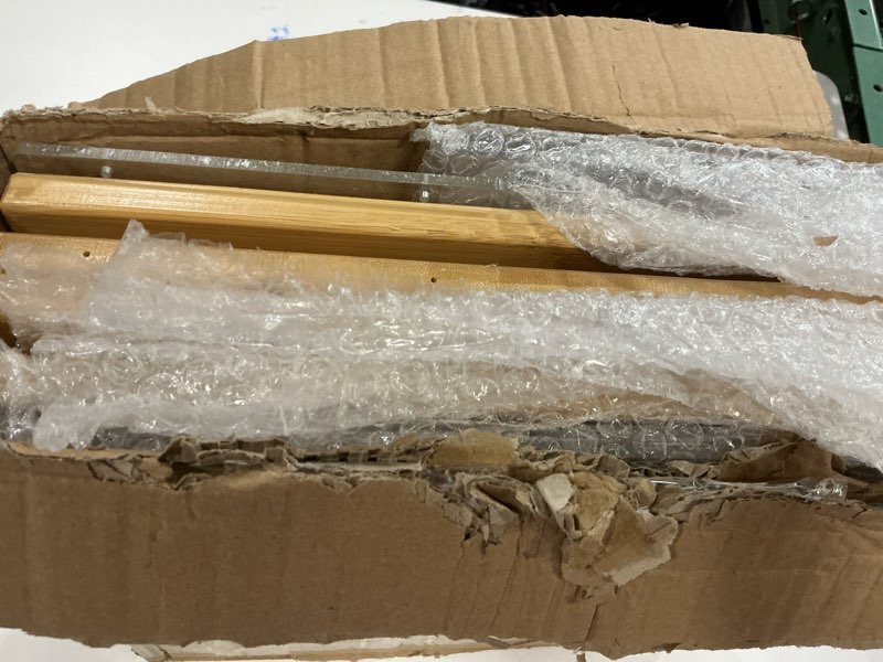 Condition photo showing As Is for tonchean Rotating Bookshelf, 2-Tier Acrylic Bookcase Clear Floor Standing Display Case Bamboo Book Display Shelf for Classroom Playroom Bedroom Living Room