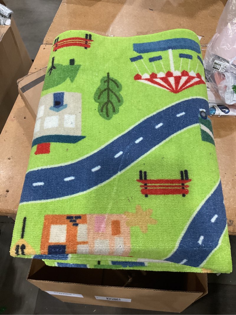 Condition photo showing As Is for kids carpet city play mat - play, learn & have fun safely - for cars & toys, 60" x 32" large