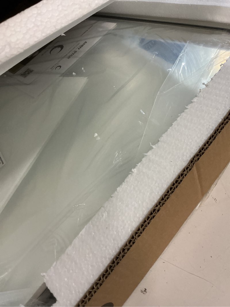 Condition photo showing New/Like New for moon mirror polished chrome pivot mirror for bathroom, tilt bathroom vanity rounded rectangle, overall 26.33 x 30 in (mirror 22x 30 in) chrome 30"l x 22"w