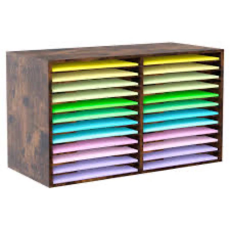 Solinxe 24 Slots Scrapbook Paper Storage Organizer, Wood Craft Storage Bins with Adjustable Shelves,