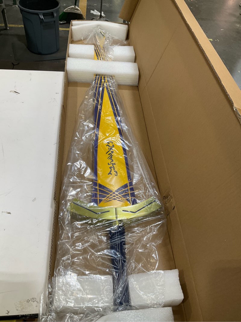 Condition photo showing New/Like New for sword valley medieval knight stainless steel longsword, oath-style with scabbard, collectible decor, full length 115cm/45.28" yellow & blue