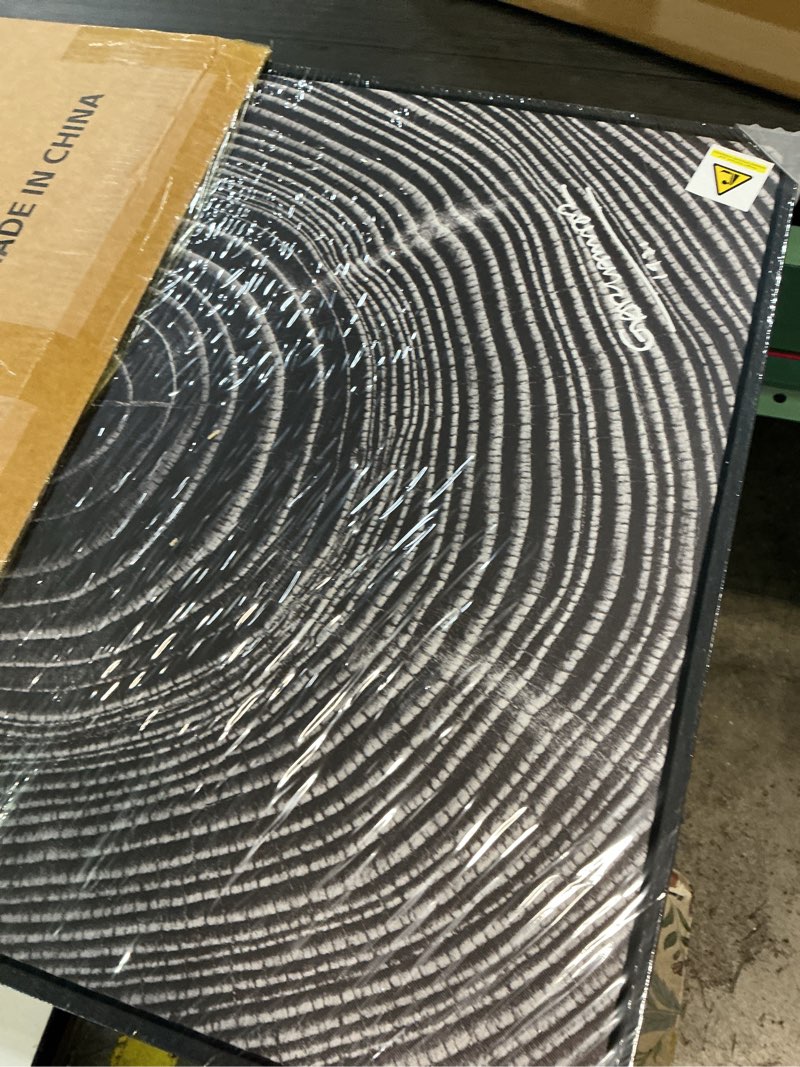 Condition photo showing New/Like New for framed square black tree ring abstract wall art, modern nature canvas prints, contemporary black minimalist tree lines pictures for living room bedroom dining room hallway office wall decor 24x24 in 24"l x 24"w blcak tree rings