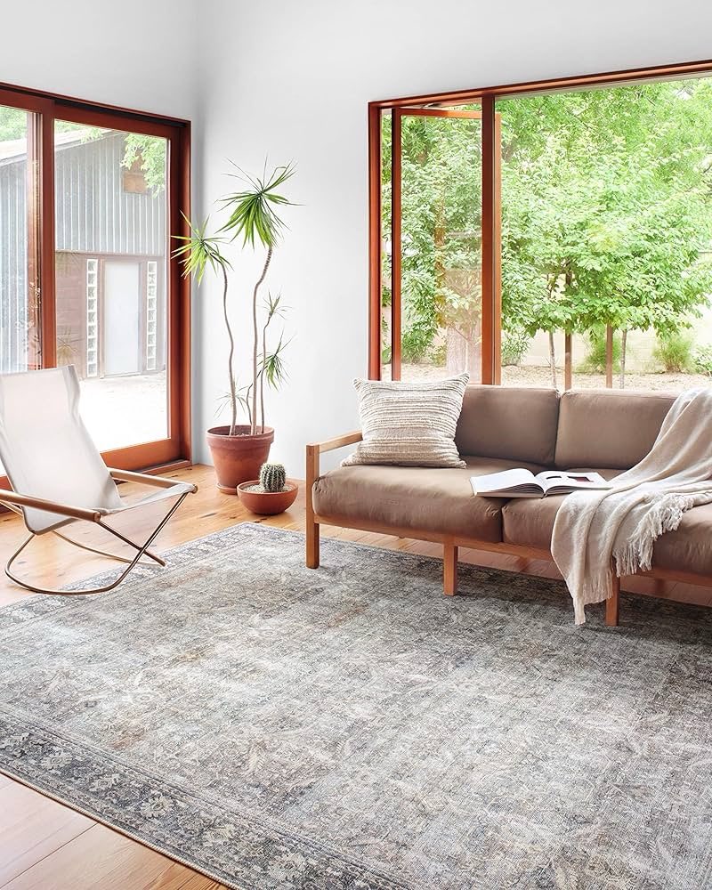 loloi wynter collection wyn-07 grey/charcoal 7'-6" x 9'-6" area rug, .13" thick, area rug, soft, durable, printed, vintage inspired, low pile, non-shedding, easy clean, living room rug grey / charcoal 7'6" x 9'6" (rectangular)