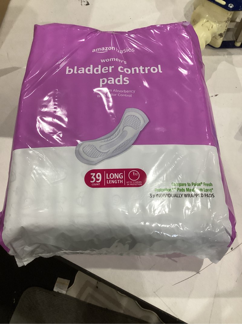 Condition photo showing New/Like New for amazon basics incontinence pads for women long, bladder control, postpartum, maximum absorbency, unscented, 39 count maximum (39 count) 39