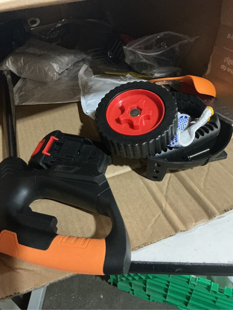 Condition photo showing As Is for cordless weed wacker electric weed eater battery powered, lightweight stringless weed trimmer,4 in 1 grass trimmer/brush cutter/lawn edger/lawn mower,no string trimmer battery operated for garden yard