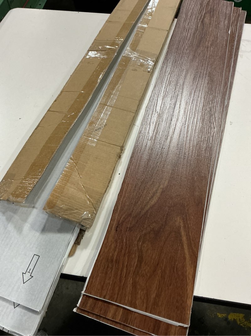 Condition photo showing New/Like New for reddish brown peel and stick floor tile 12-pack 18 sq.ft luxury thicken vinyl wood plank self adhesive waterproof diy flooring for bedroom bathroom living room 36in×6in reddish brown 12
