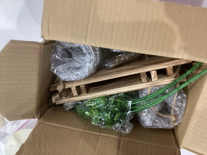 Condition photo showing Good Condition for rustic wall sconces, mason jar sconces, farmhouse home decor, led fairy lights, green fake plant, interior decoration warm toned lighting. (2 pack)