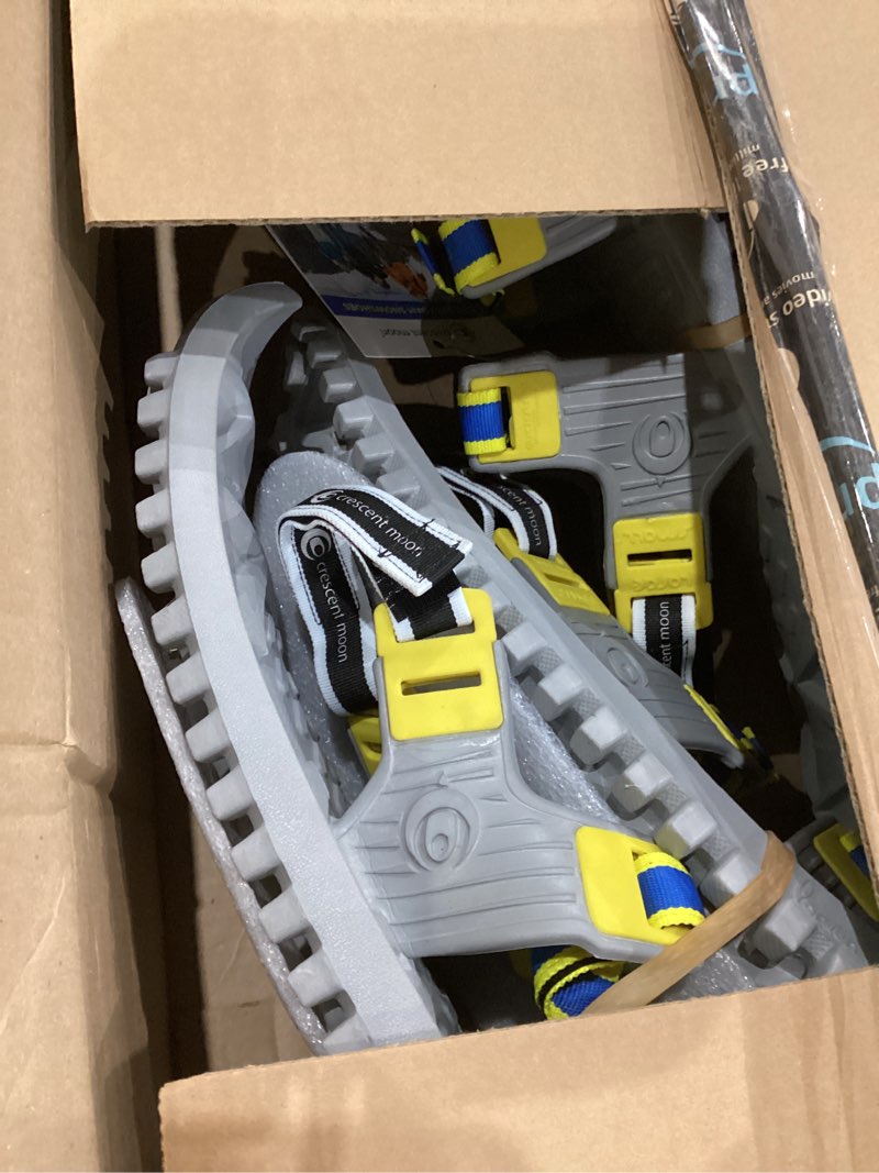 Condition photo showing Good Condition for Crescent Moon Eco Eva Unisex Adult Ultralight Biodegradable EVA Foam Snowshoe Bundle for Men, Women and Youth with Rocker Cloud Deck, Ice Spikes & Trekking Poles and Bag Pair of Snowshoes