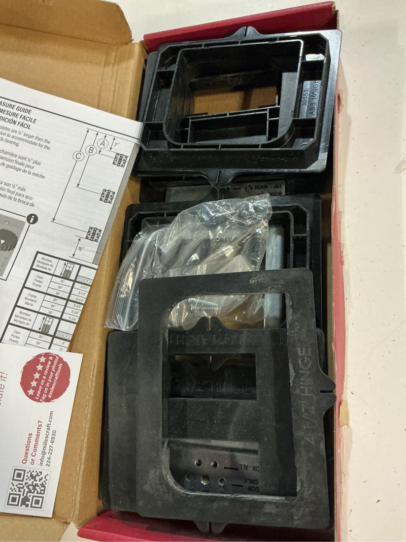 Condition photo showing Good Condition for milescraft 1233 hinge mate 350 - complete hinge installation kit - cut hinge mortises on doors - jambs - latches and strike plates - includes all hardware for 1-3/8 inch and 1-3/4 inch doors and 2-1/2 inch to 4-1/2 inch hinges
