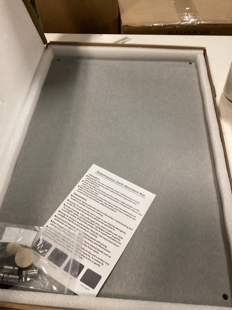 Condition photo showing Good Condition for Stone Dish Drying Mat 24"×16" Large Diatomaceous Earth Dishes Quick Dry Pad for Kitchen Counter with Heighten Stainless Steel Feet, Fits Various Countertops & Drain Bowl Racks, Light Gray