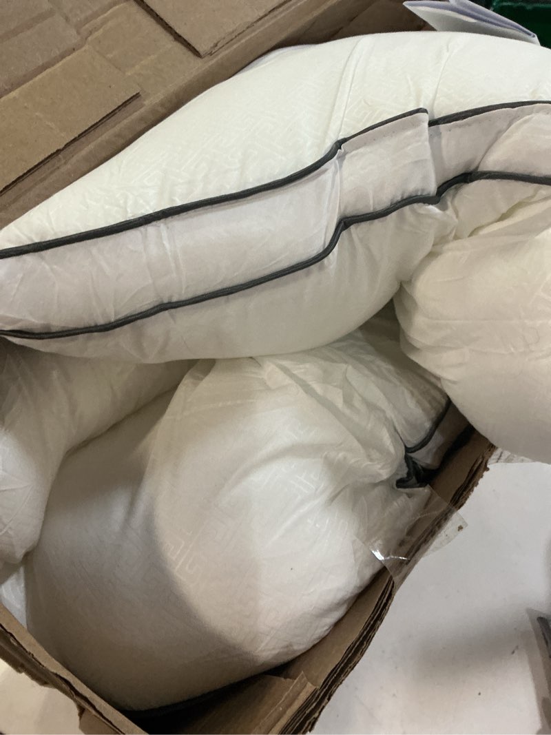 Condition photo showing As Is for MUXHOMO Bed Pillows King Size Set of 2, Gusseted Sleeping Pillows for Side, Back, and Stomach Sleepers, Hotel Quality, Oeko-Tex Certified Fluffy Supportive Down Alternative Filling, White, 2 Pack King (Pack of 2) White