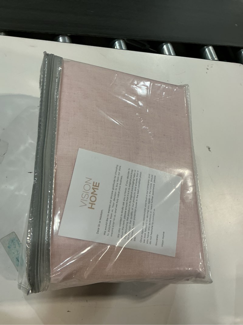Condition photo showing New/Like New for Vision Home Pink Linen Full Blackout Curtains Grommet Room Darkening Window Curtains 90 inches Long for Girls Bedroom Living Room Nursery Thermal Insulated Textured Pink Drapes 2 Panels 58" Wx90 L 58"W x 90"L (Pack of 2) Soft Pink
