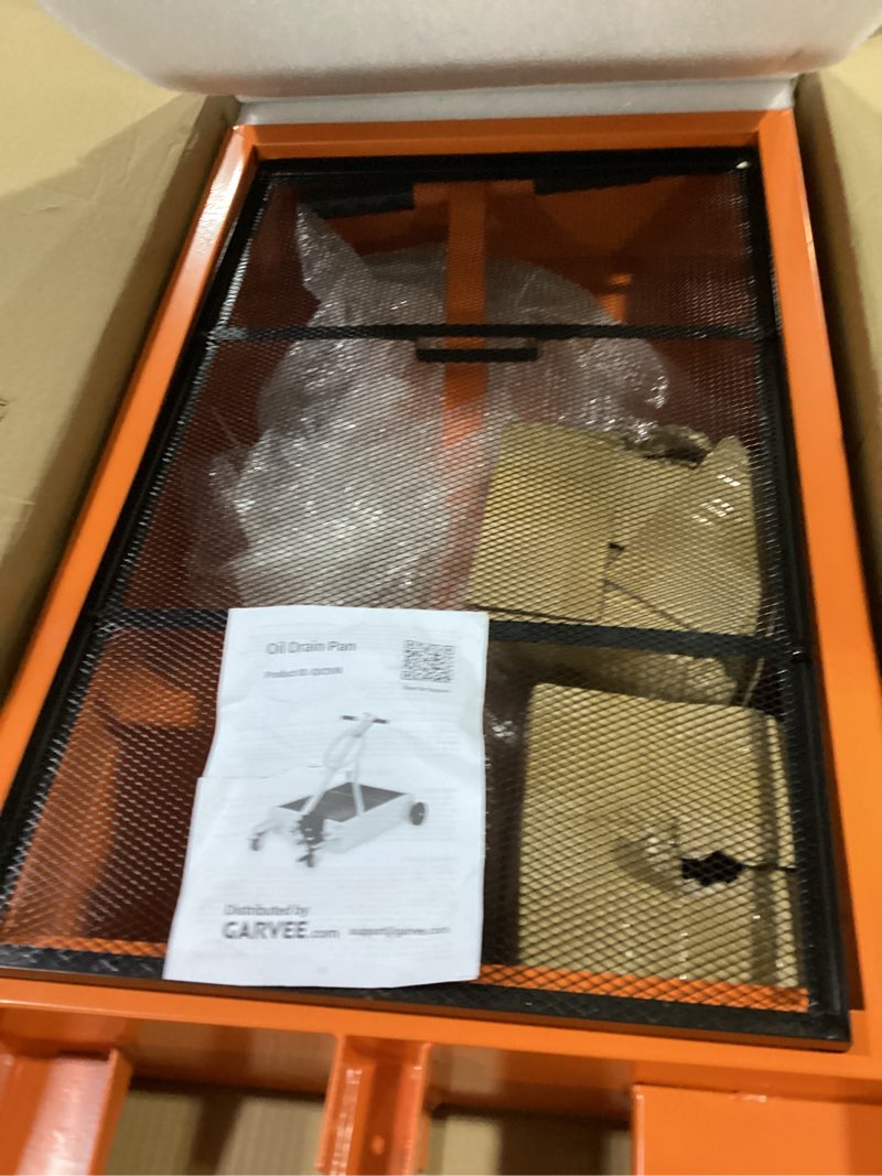 Condition photo showing Good Condition for low profile oil drain pan, 20 gallon oil drain pan with electric pump, large capacity oil change pan | 8.2ft hose & rotatable handle | swivel casters wheels | rolling oil drain cart for trucks,rvs 20 gallon-hand red