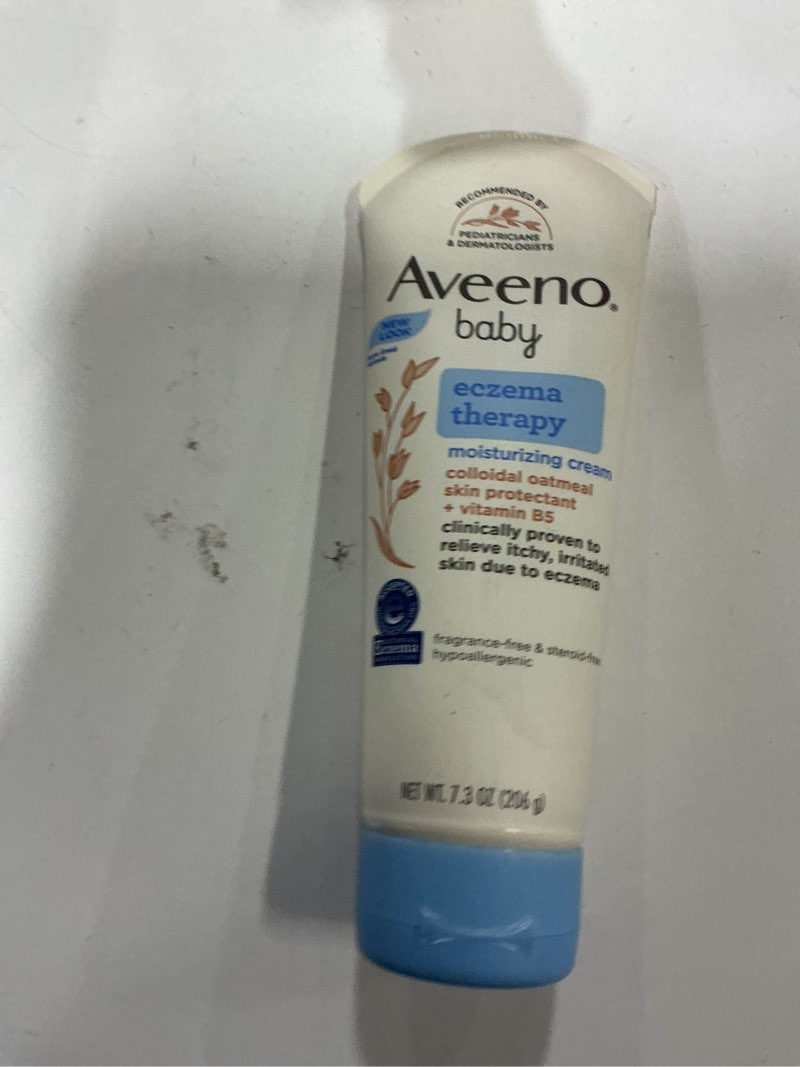 Condition photo showing As Is for Aveeno Baby Eczema Therapy Moisturizing Cream, Natural Colloidal Oatmeal & Vitamin B5, Moisturizes & Relieves Dry, Itchy, Irritated Skin, Paraben & Steroid & Fragrance Free, 7.3 Oz Fragrance free 7.3 Ounce (Pack of 1)