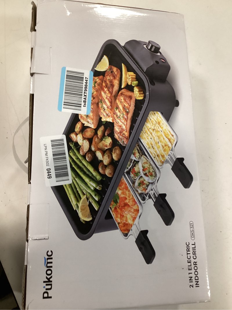 Condition photo showing New/Like New for Pukomc Electric Indoor Grill,2 in 1 Indoor Grills for Kitchen with Grill Net & Non-Stick Cooking Removable Plate, Temperature Control, Dishwasher Safe, 1700W Black small BLACK-2