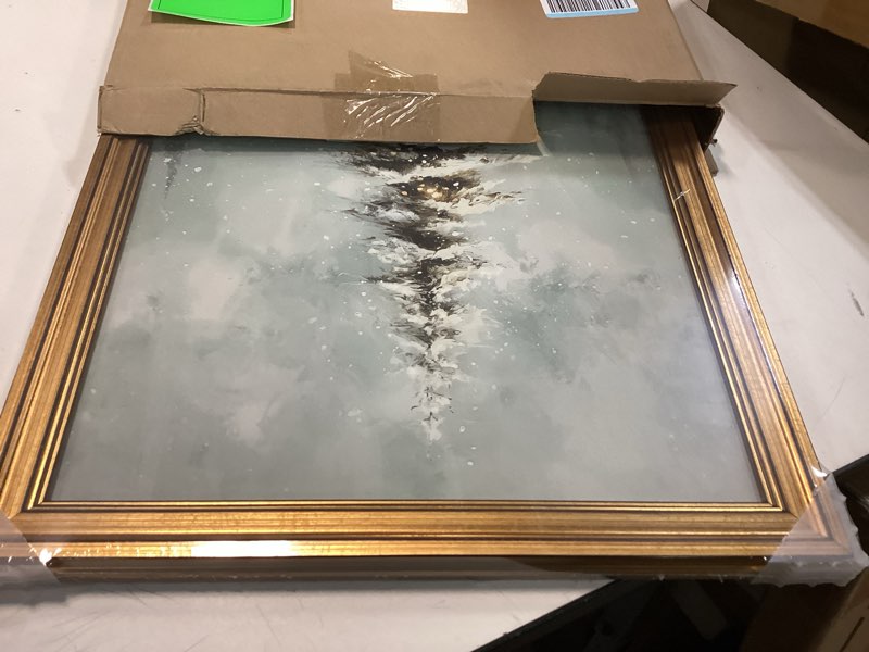 Condition photo showing Good Condition for InSimSea Gold Framed Christmas Wall Art, Vintage Canvas Prints Decor, Jingle Bells Snow Paintings Wall Shelf Decor, Rustic Pictures for Winter Bedroom Holiday Decoration Gifts, 12x16inch 2 Bells 16"L x 12"W