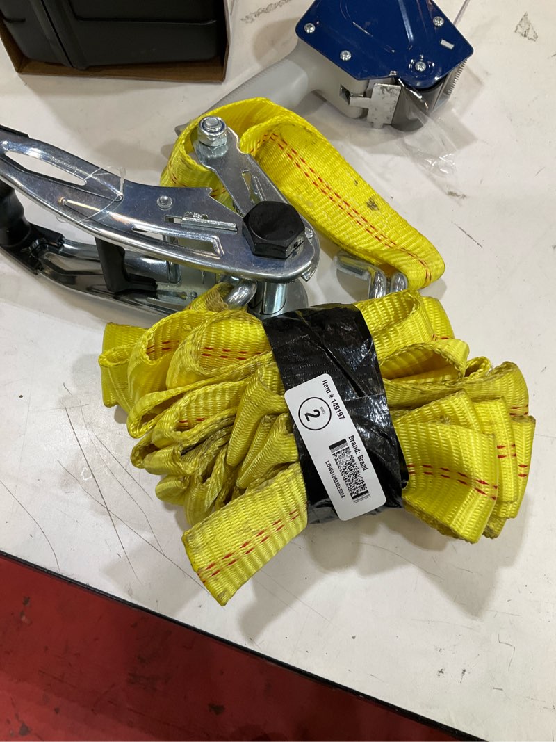 Condition photo showing As Is for 2-in x 27-ft ratchet strap with j-hook 10000.0-lb break strength