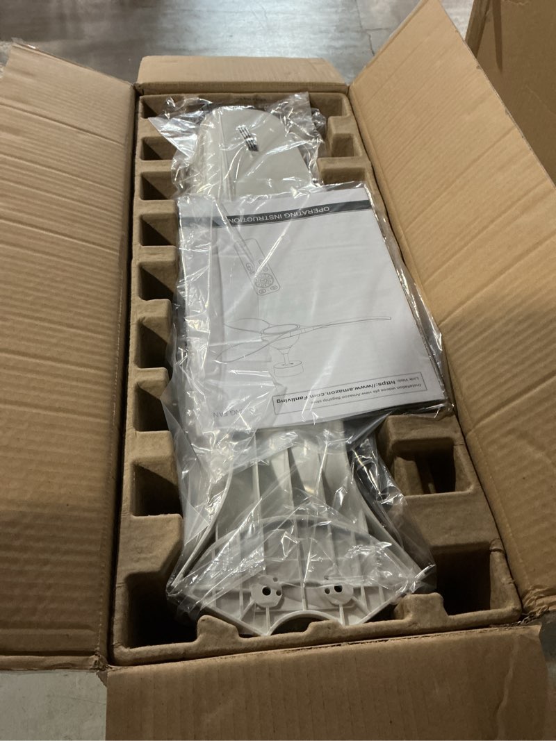 Condition photo showing Good Condition for 52 inch 6 speed high cfm quiet dc motor modern ceiling fan with lights remote control, 3 blade white gold indoor bedroom living room ceiling fan