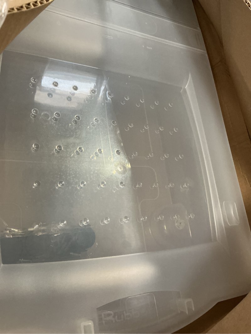 Condition photo showing Good Condition for Rubbermaid 70 Quart Under the Bed Low Profile Storage Boxes with Dual Hinged Lids and Easy Rolling Caster Wheels, Clear, 2 Pack Under the Bed - 2 Pack