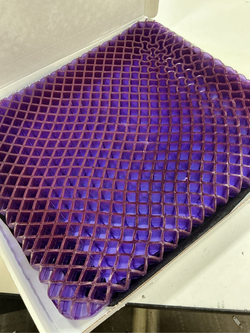Condition photo showing As Is for purple simply seat cushion | pressure reducing grid designed for ultimate comfort | designed for cars and travel | made in the usa