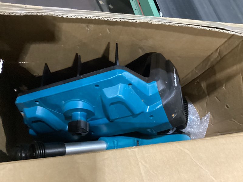Condition photo showing As Is for 17"cordless snow shovel with wheels, 9000mah brushless electric snow blower battery powered, 20-30ft throw distance/larger snow removal,12lb lightweight snow thrower for driveway/steps/patio/sidewalk