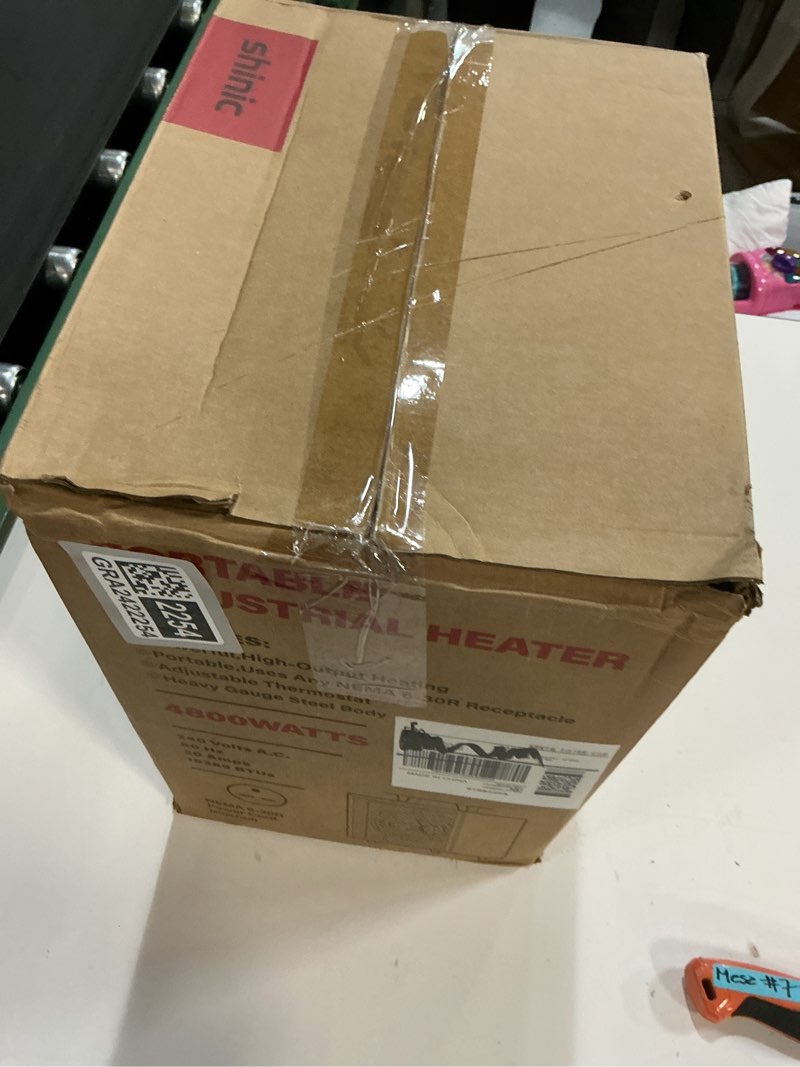 Condition photo showing Good Condition for Shinic Electric Garage Heater 240V, 4,800-watt Fan-Forced Industrial Heater, With Thermostat Control, Carrying Handle, Heavy Gauge Steel, Nema 6-30P Garage Heaters for Workshop, Construction Site