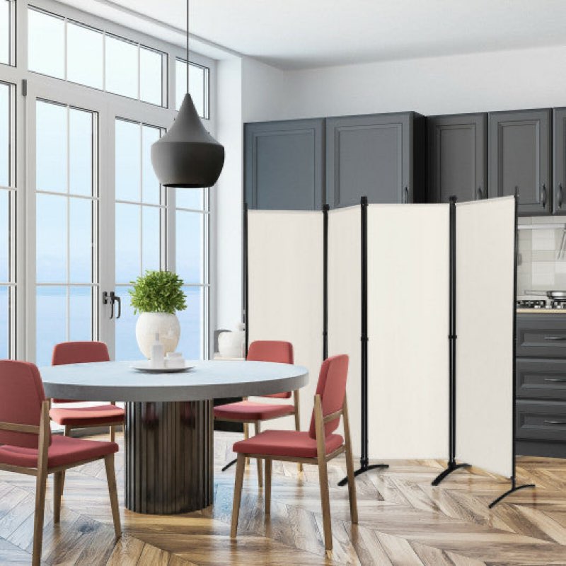  4-panel room divider with steel frame-white