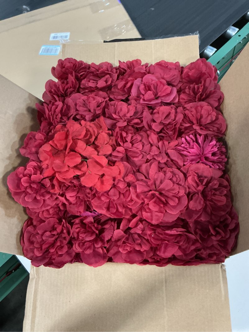 Condition photo showing Good Condition for RIDDSEE Flower Wall Panel 6 pcs 16.5x16.5 Inch Floral Wall Backdrop Artificial Silk Rose Wall Decor Ideal for Wedding Celebrations, Festive Party Backdrops, and Home Decor-Maroon Maroon 16.5inch