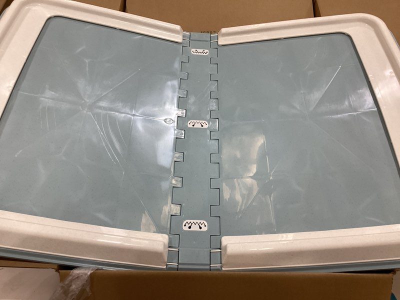 Condition photo showing Good Condition for iris usa pee pad holder - for large sized dog and puppy pee pads, secured latches, non-skid feet, high polish finish for easy cleaning, leak protection, fits 28"x34" pad or larger, square, blue 28" x 34" blue