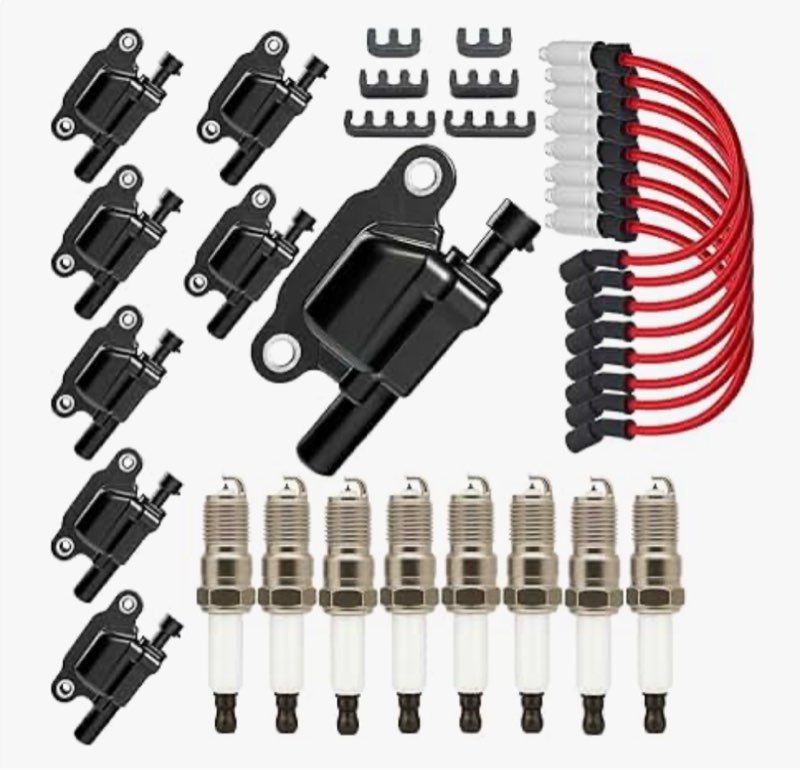 UF413 Square Ignition Coils Pack & 41962 Double Iridium Spark Plugs & 10MM Spark Plug Wires for Chev