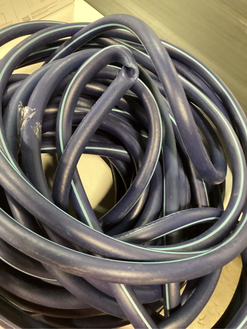 Condition photo showing As Is for greatbuddy 100 ft garden hose, flexible rubber water hose 5/8", heavy duty, lightweight hose, burst 600 psi with solid brass male to female fittings, leakproof hose for backyard, garden 100ft black