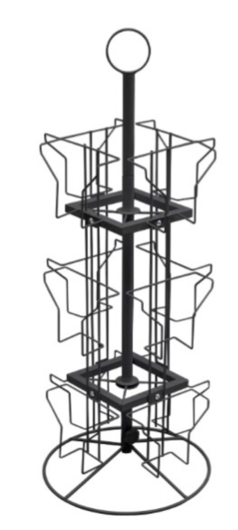 3 tier greeting card display stand rotating rack holder, 12 pockets display stand spinning floor stand for postcard sticker retail, black set of 2